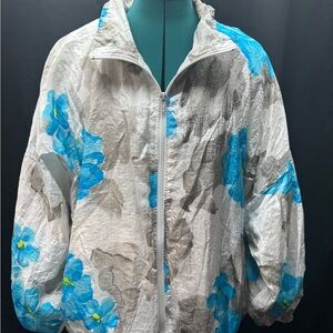Blair Floral Windbreaker Jacket in Blue and Gray